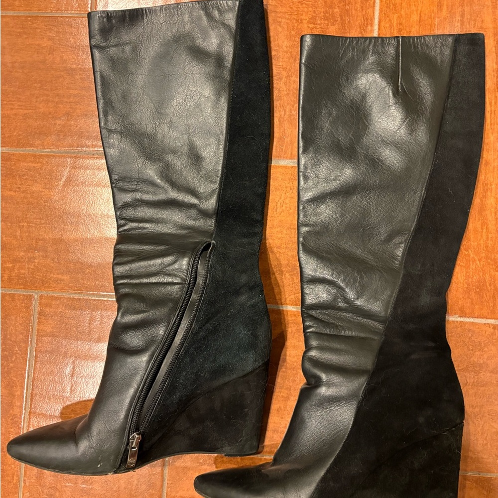 Vince Camuto Black Leather Wedge Boots